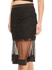 Saskia Black Lace and Mesh Overlay Midi Skirt