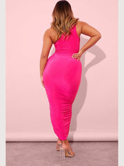 Tania Hot Pink Slinky Ruched One Shoulder Midaxi Dress