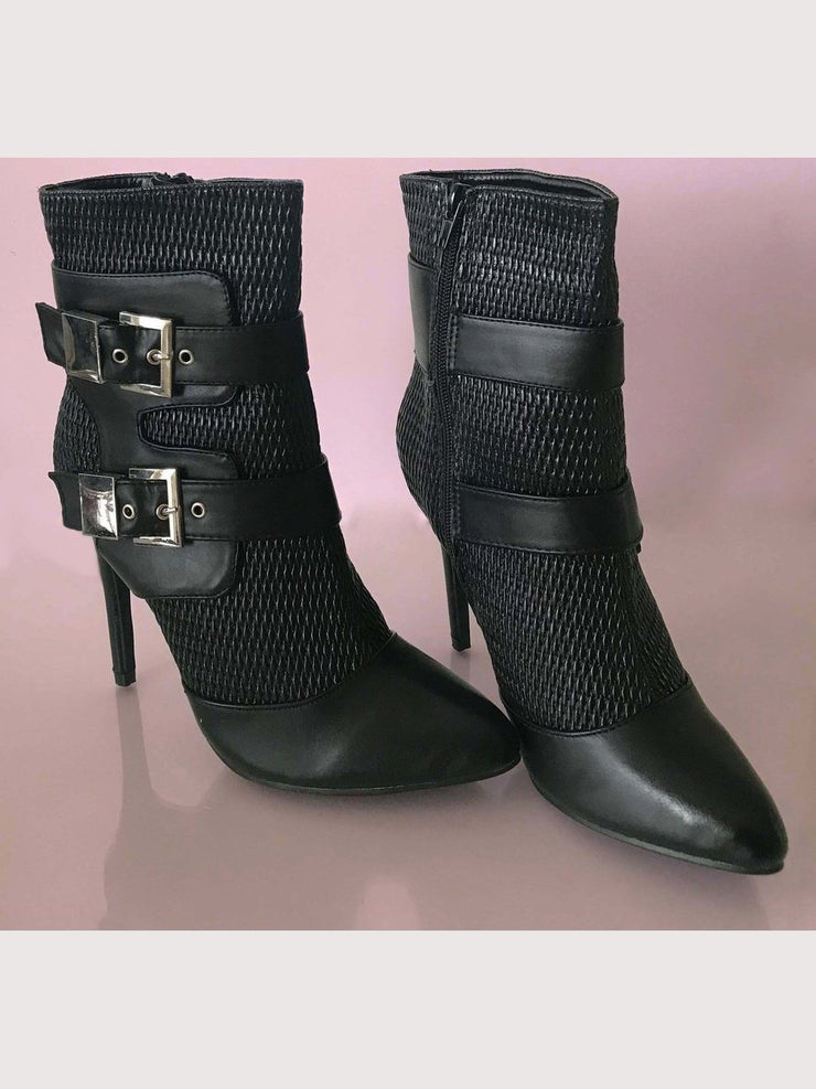 Tara Black Faux Leather Vegan High Heels Ankle Boots