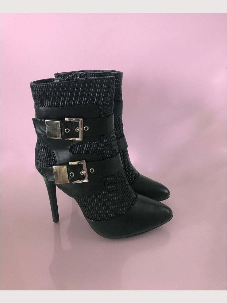 Tara Black Faux Leather Vegan High Heels Ankle Boots