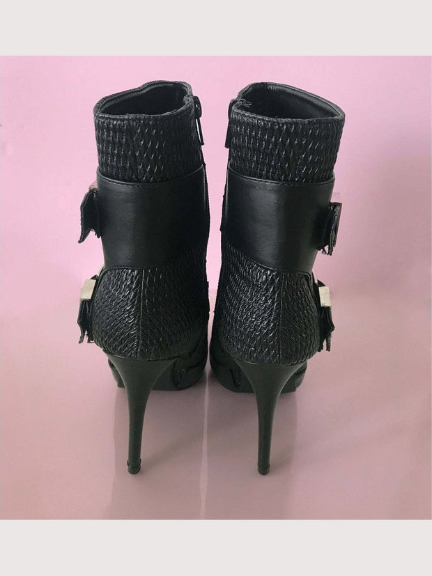 Tara Black Faux Leather Vegan High Heels Ankle Boots